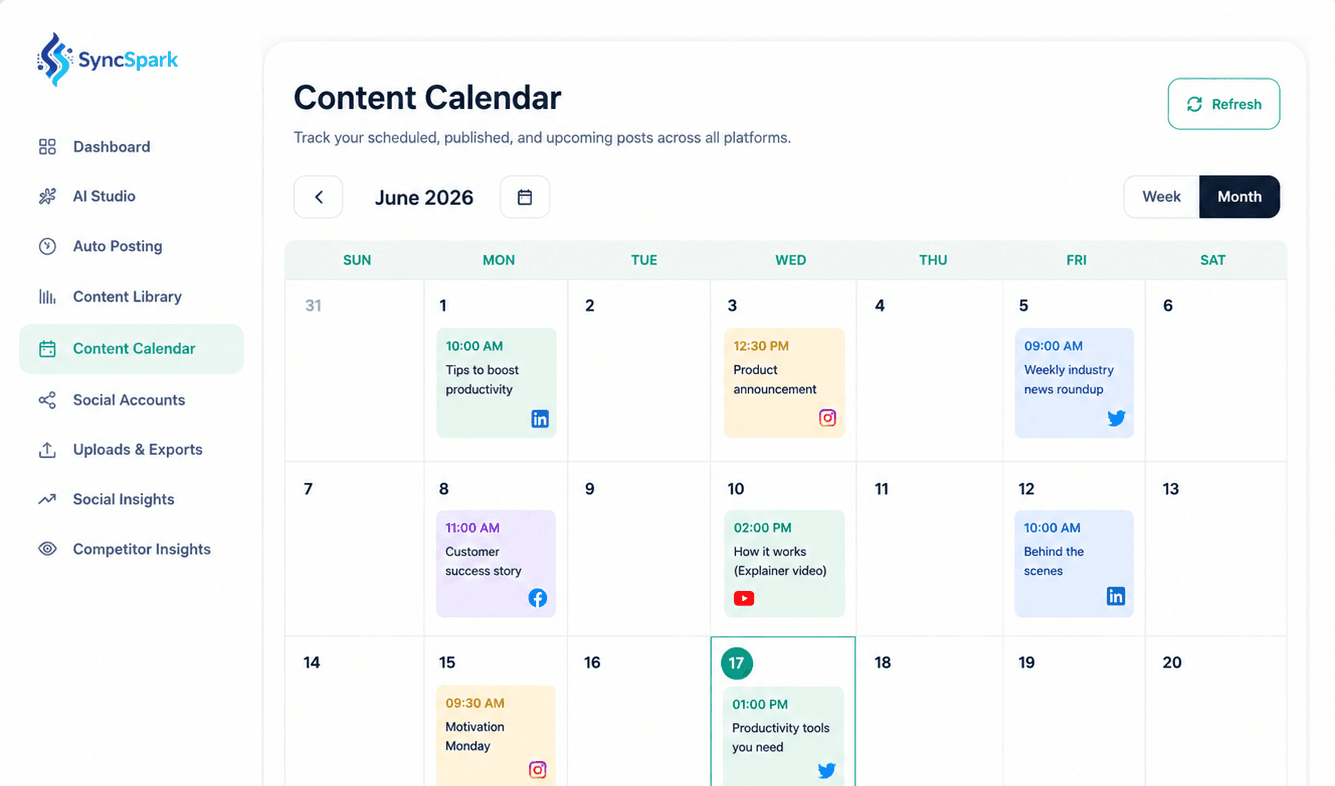 Content Calendar Dashboard - SyncSpark